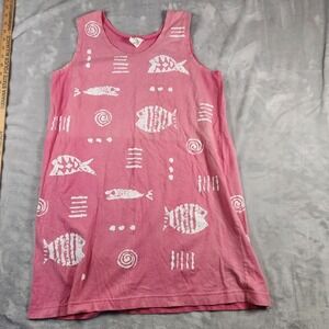 M Mac Rock Fish Midi Tank Dress Womens Pink Hand Printed Cotton Knit Sz S